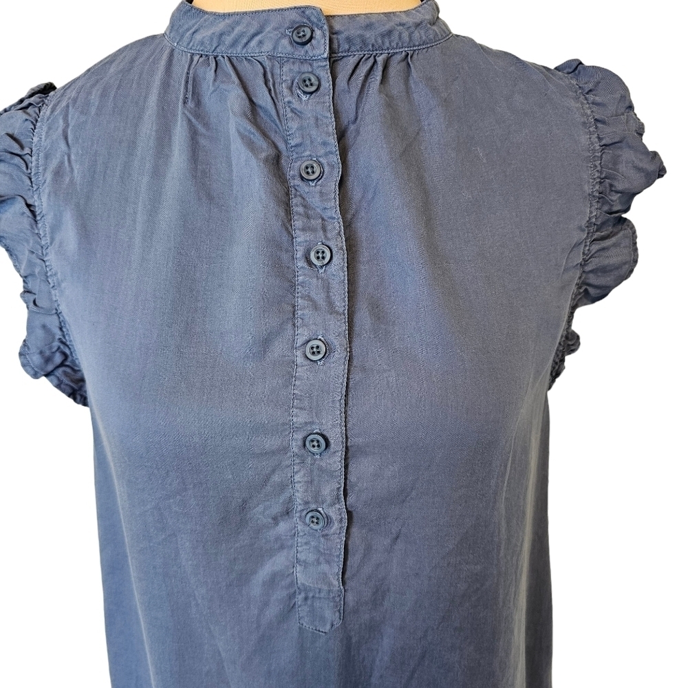 cloth & stone Blue Ruffle Sleeve Button Front Blouse - Picture 2 of 8